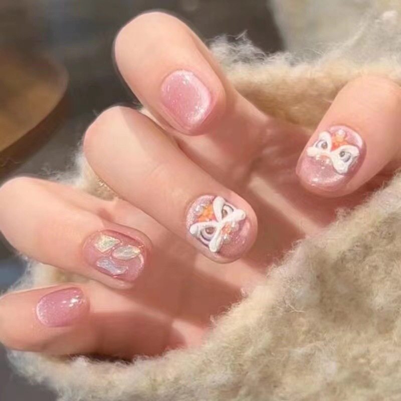 纯手工儿童美甲粉钻假指甲