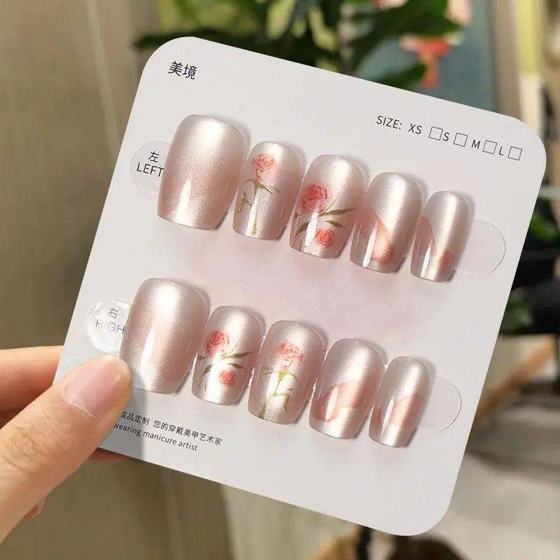 手工儿童美甲穿戴甲感短款玫瑰的故事假指甲贴片女2026年新款,彩妆/香水/美妆工具,美甲工具,淘宝优惠券,粉丝福利购,淘宝优惠卷