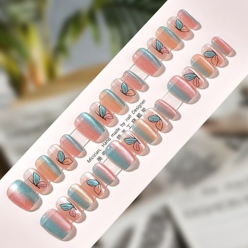 2026年新款儿童美甲穿戴甲感短款撞色蝴蝶猫眼30片假指甲贴片,彩妆/香水/美妆工具,美甲工具,淘宝优惠券,粉丝福利购,淘宝优惠卷