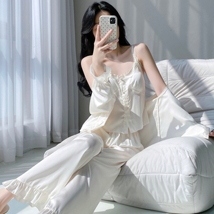 带胸垫桑蚕丝家居服 维多利亚法式 真丝性感纯欲睡衣套装 女夏季 新款