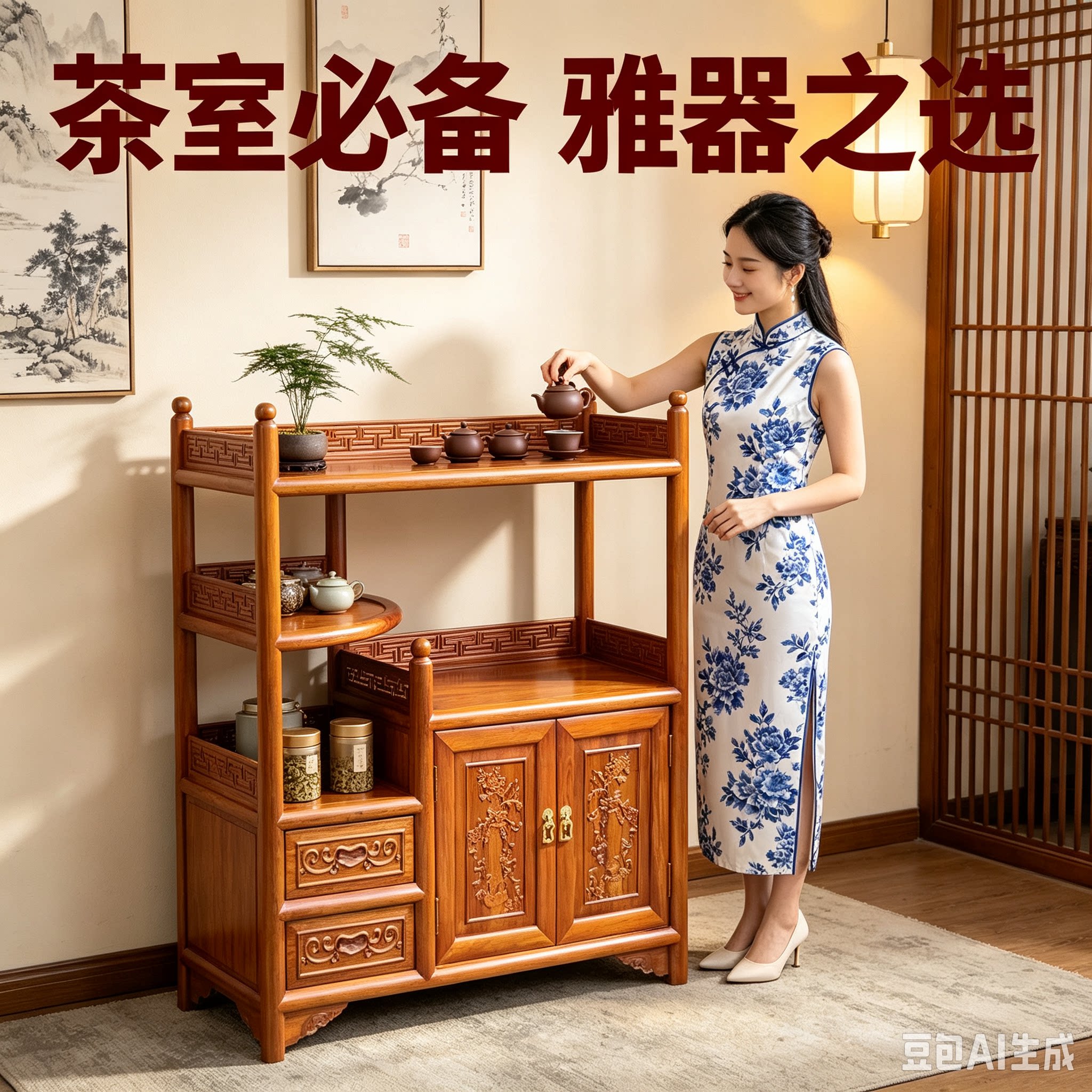 花梨木茶水柜红木实木餐边柜中式餐边柜