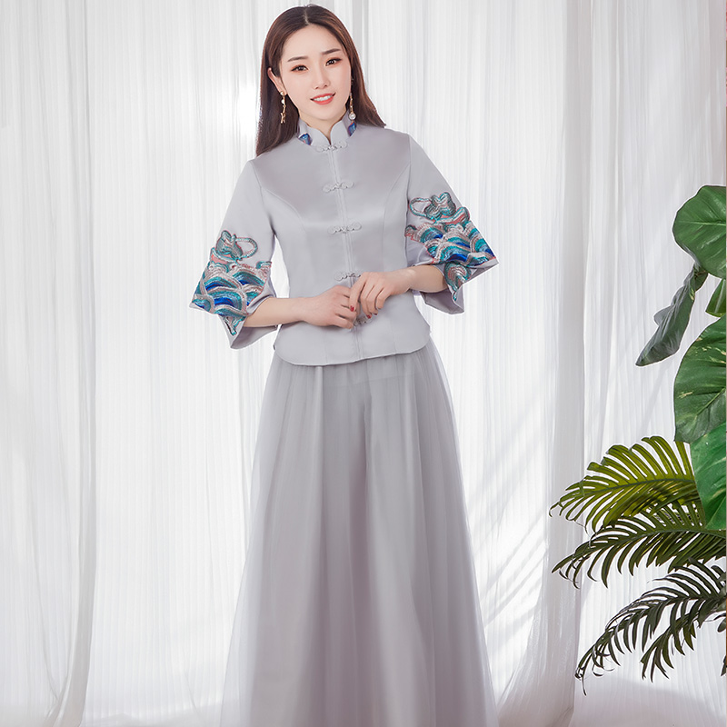 中式伴娘团服中国风长款女士连衣裙气质姐妹闺蜜裙新娘结婚敬酒服