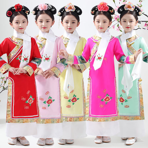 小女孩清朝绣花古装夏季演出服
