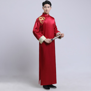 相声服长衫男士民国中国风中式伴郎服绣花年会表演演出服长袍马褂