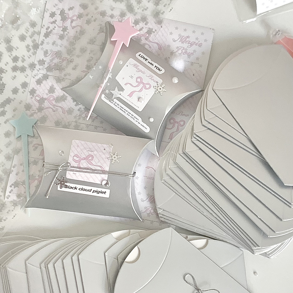 ins银色枕头礼品纸盒高颜值出卡打包材料小礼物婚礼伴手礼包装盒