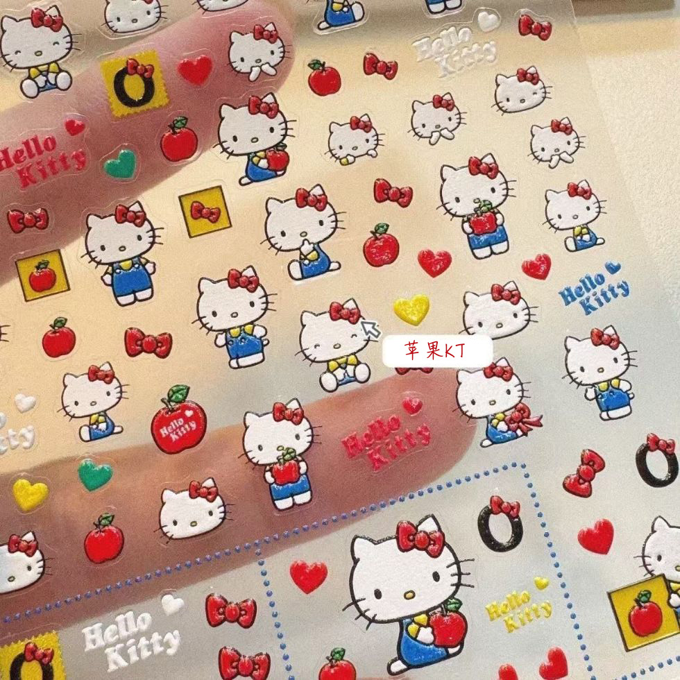 可爱苹果KT凯蒂猫kitty3D浮雕美甲立体指甲贴纸 中性笔手机壳装饰
