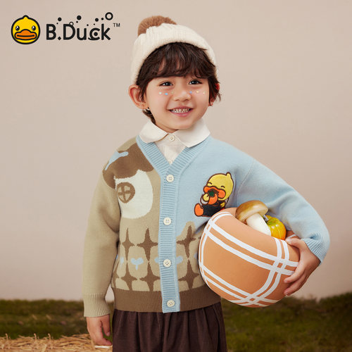 bduck小黄鸭童装男童毛衣开衫外套秋装2026新款宝宝针织儿童上衣