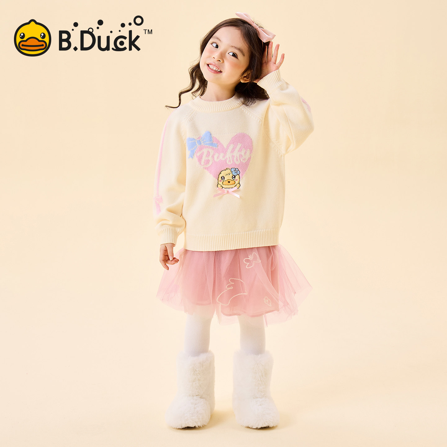 bduck小黄鸭童装女童毛衣儿童针织衫冬季保暖洋气小女孩打底衫厚图片