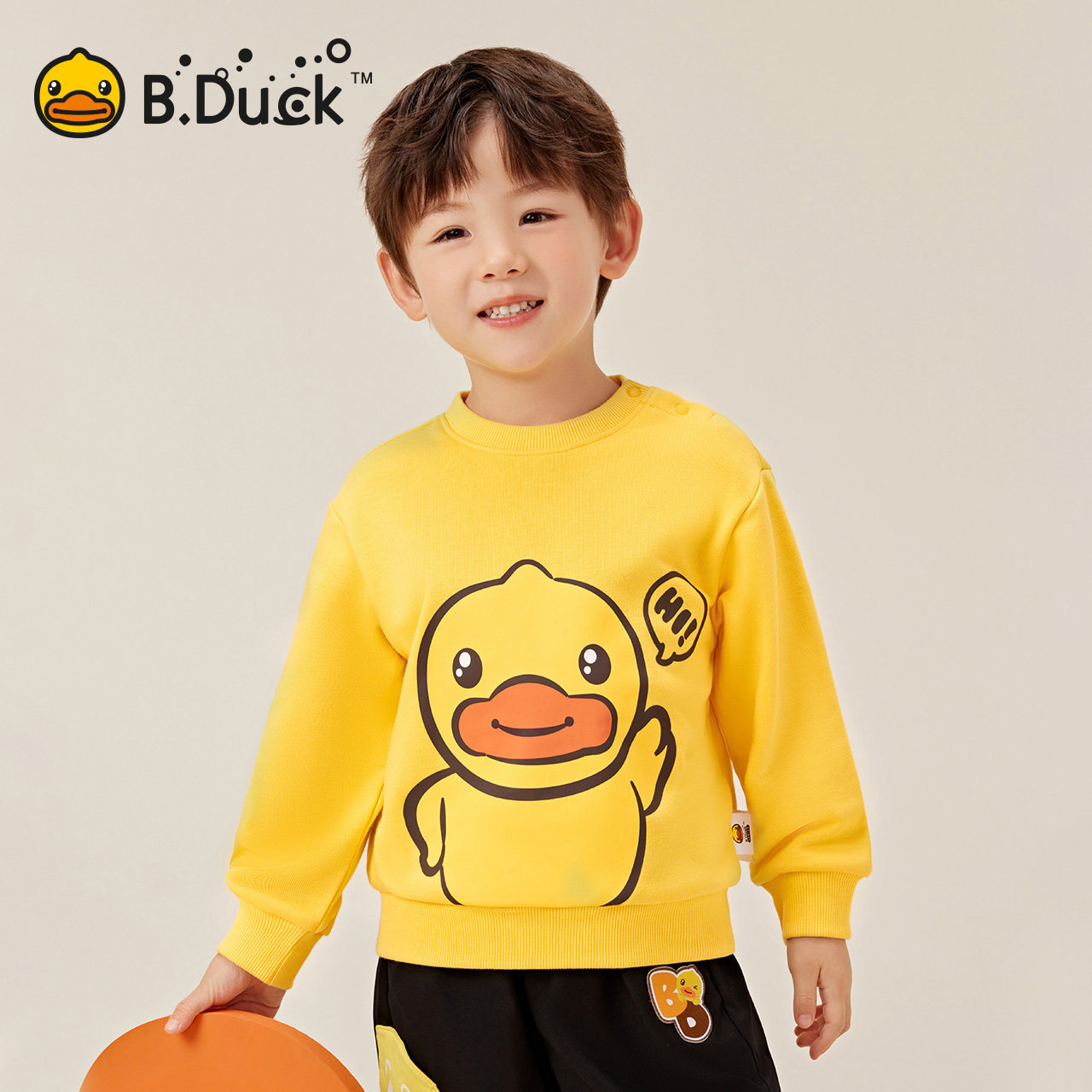 B.Duck小黄鸭儿童圆领卫衣秋季男童新款休闲卡通上衣潮 BF3508005