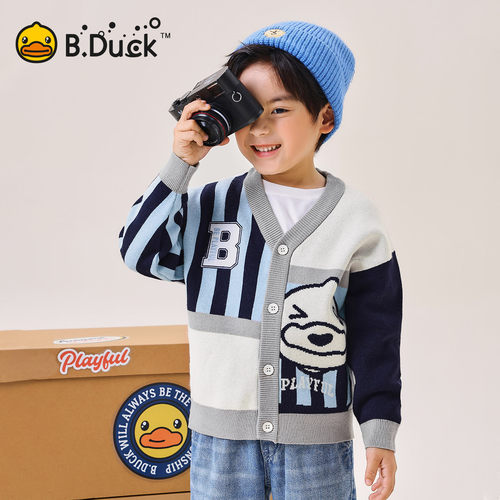 bduck小黄鸭童装男童开衫毛衣春秋2026新款儿童针织衫中小童外套