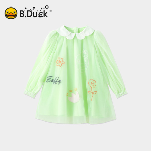 【专柜同款】bduck小黄鸭童装女童连衣裙春秋小女孩公主网纱裙子