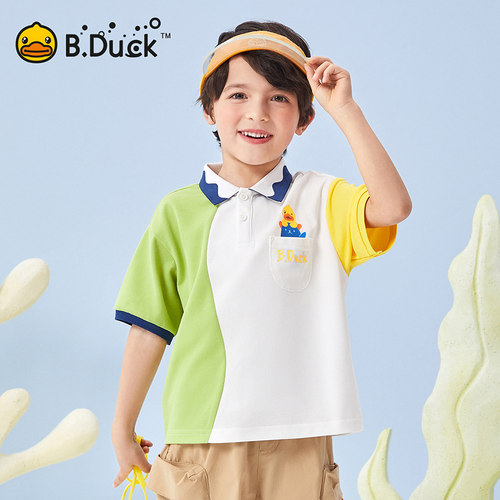 B.Duck小黄鸭儿童撞色印花短袖夏季新款男童翻领POLO衫 BF2503021