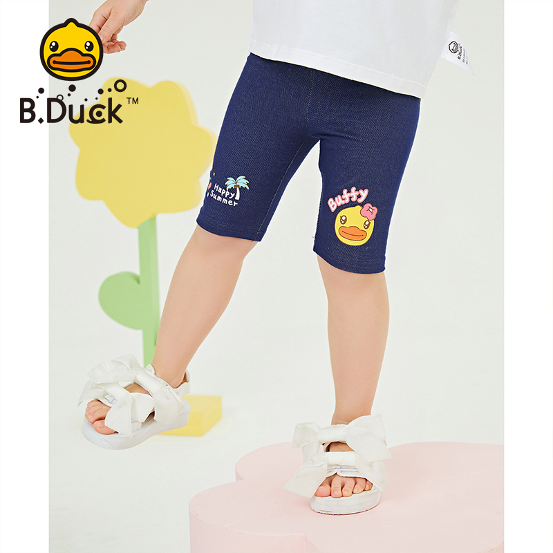 B.Duck小黄鸭儿童弹力针织牛仔裤夏季女童打底五分裤子 BF2358001