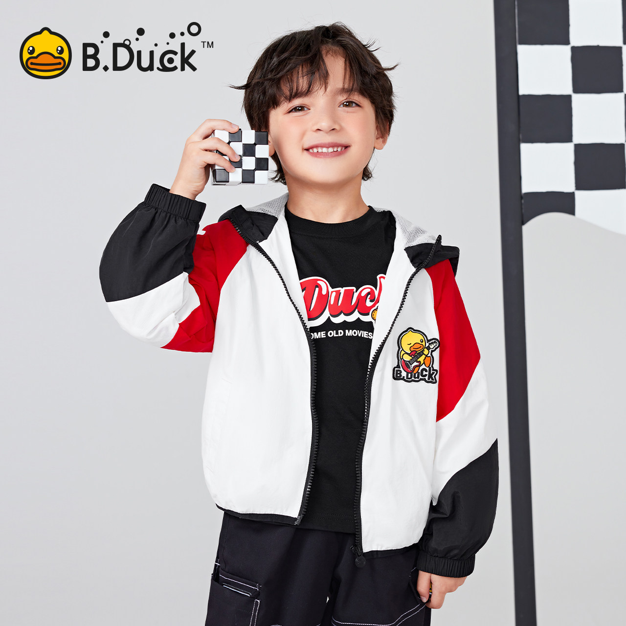 B.Duck小黄鸭儿童撞色休闲外套男童时尚春季新款防风 BF1511072