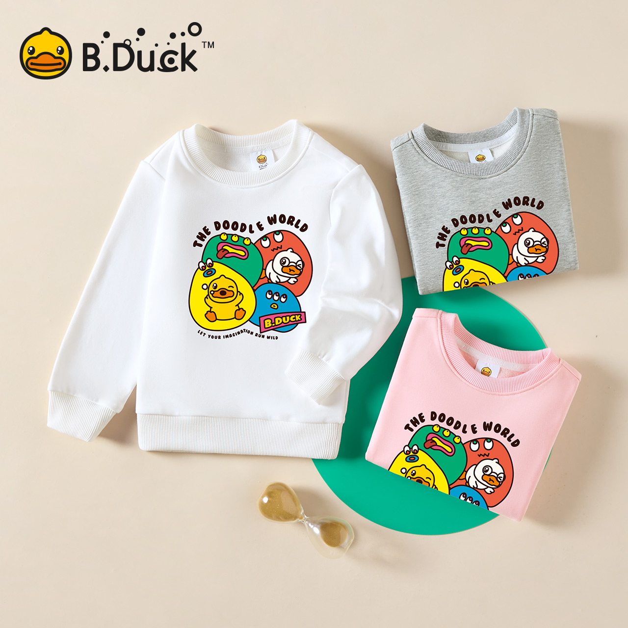 B.Duck小黄鸭儿童圆领卫衣秋季新款休闲潮趣男女童上衣 BF3508956