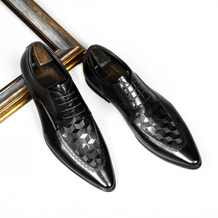 皮鞋 商务正装 头层牛皮尖头英伦时装 鞋 夏季 压花牛皮男鞋 透气男式