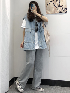 中性外穿oversize牛仔马甲女春夏季宽松背心无袖工装外套潮