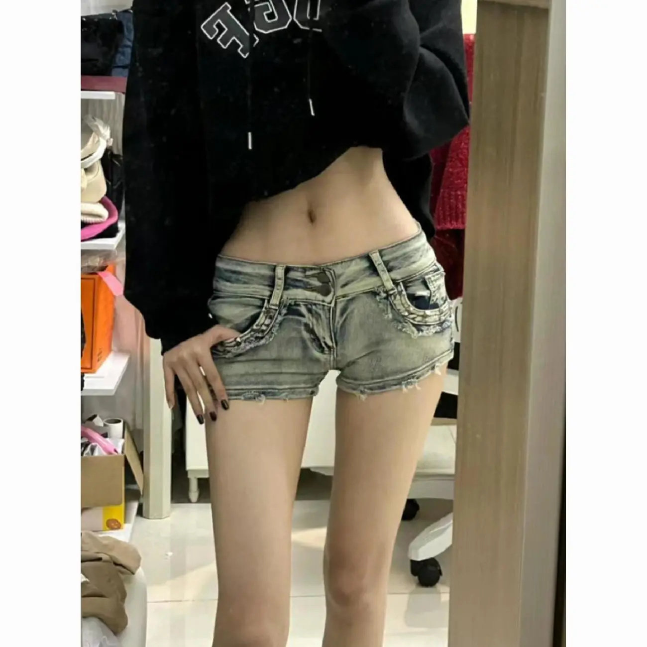 美式辣妹柳丁低腰牛仔超短裤女2025夏季潮流百搭修身包臀性感热裤