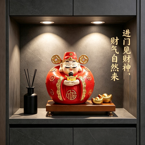 中式福禄财神招财存钱罐摆件