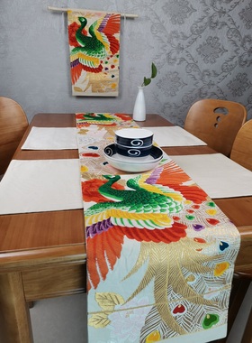 客厅桌旗茶旗手工真丝刺绣孤品