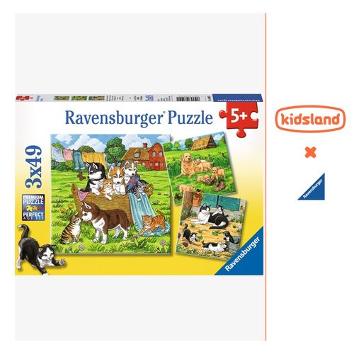 睿思ravensburger儿童益智拼图玩具3x49片动物飞机恐龙3到6岁-封面