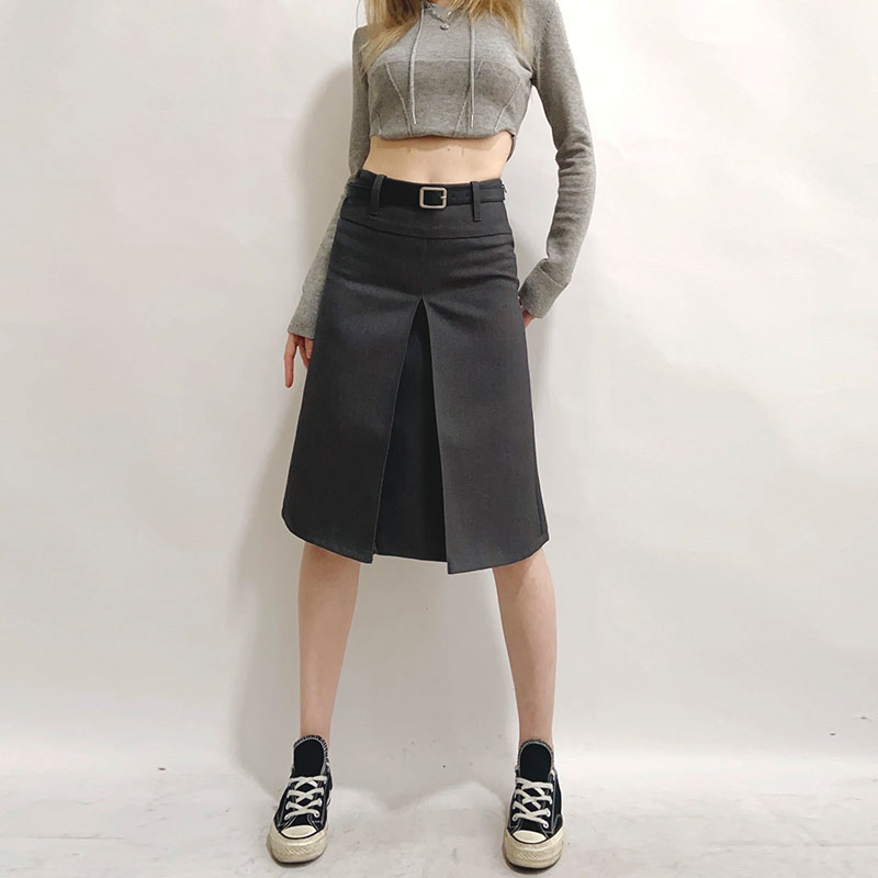 春季新款英伦风百褶裙复合面料挺阔a字裙 学院风半身裙百搭及膝裙