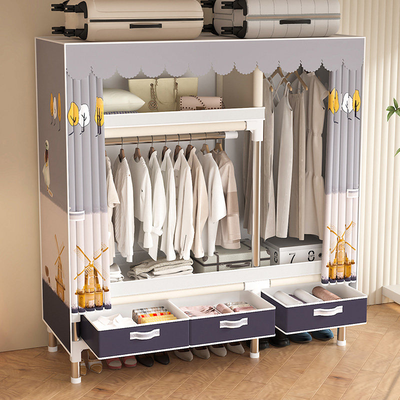 实用分类抽屉；钢管加粗23mm衣柜