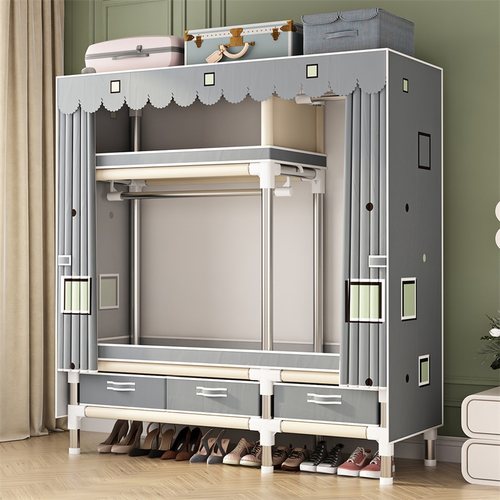 衣柜简易布衣柜钢管加粗加厚带抽屉金属框架家用卧室组装收纳挂衣