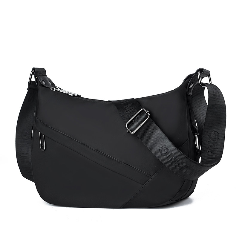 尼龙布新品单肩包斜挎女士横款休闲纯色中年妈咪包时尚双拉链夹层