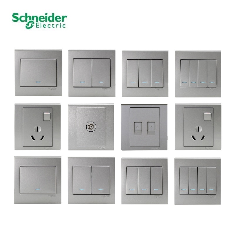 施耐德开关插座蓝韵陨石灰一开二开三开四开16A电视电脑电话86型