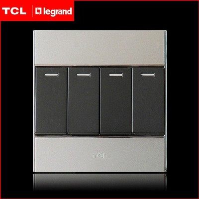 TCL罗格朗开关插座A8闪银色四开双控四联单开面板家用墙壁暗装86