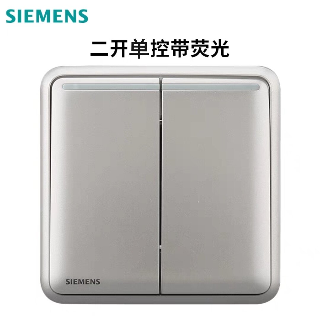 西门子开关插座皓睿硒釉银带荧光二开单控双开单控带荧光两开两联图片