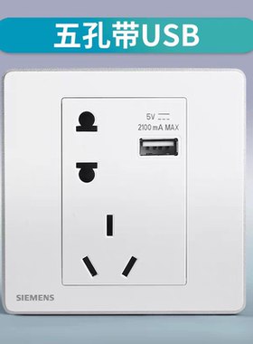 西门子睿致 开关插座 USB五孔 二三插带手机充电口5V 2.1A