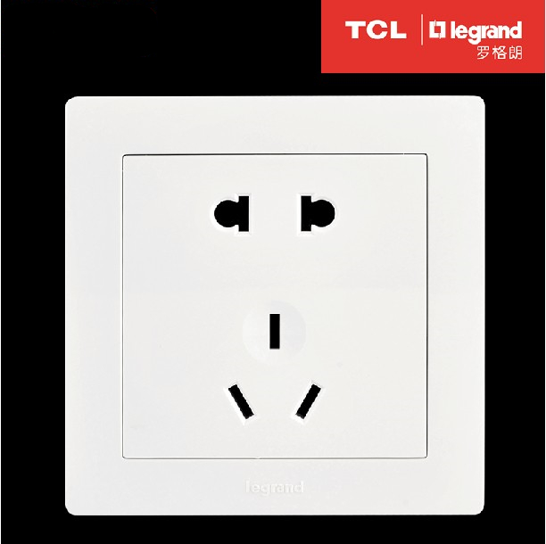 TCL罗格朗开关插座玉兰白五孔插座二三插面板家用墙壁面板86