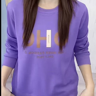 休闲印花宽松百搭上衣显瘦外套 长袖 加绒女士圆领卫衣2026韩版 新款