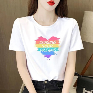 小个子体恤正肩大码 夏季 印花上衣 T恤女2026新款 白色女士纯棉短袖