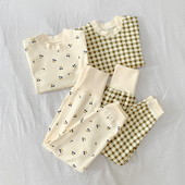 儿童保暖高腰套装 5岁外穿秋冬装 男童女童纯棉秋衣秋裤 小童宝宝0