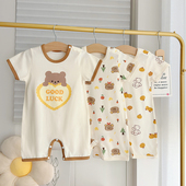 连体衣爬服女小童宝宝外穿睡衣夏装 哈衣男童纯棉薄款 短袖 婴儿夏季