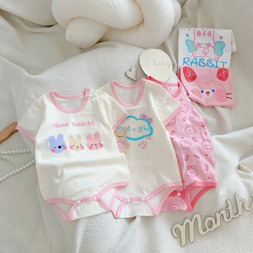 女童婴儿夏装包屁衣新生男童短袖睡衣儿童宝宝纯棉连体衣小童薄款