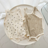 婴儿衣服男童纯棉背心包屁衣女宝宝夏季 吊带新生儿外穿爬爬服 薄款