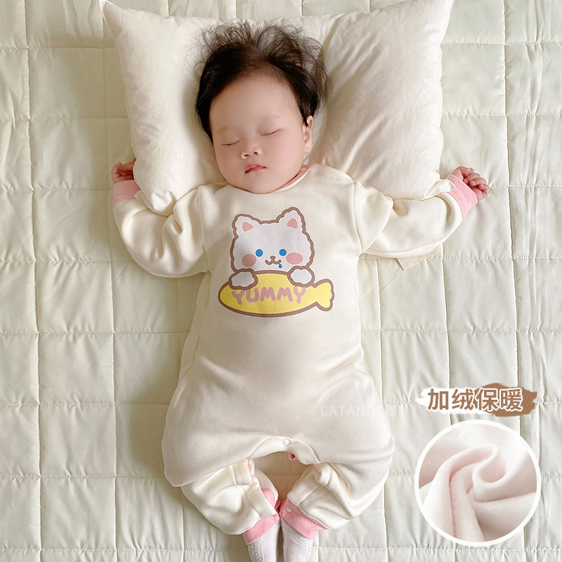 婴儿加绒保暖长袖哈衣秋冬装外穿