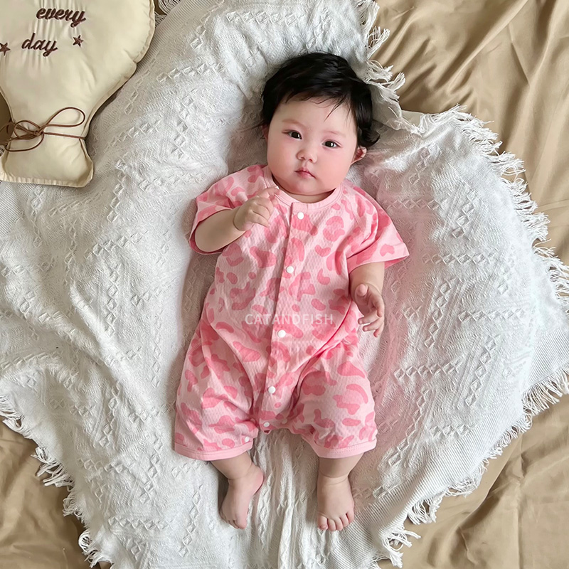 2025新款女童短袖哈衣新生宝宝无骨纯棉爬爬服睡衣婴儿0-2岁夏装