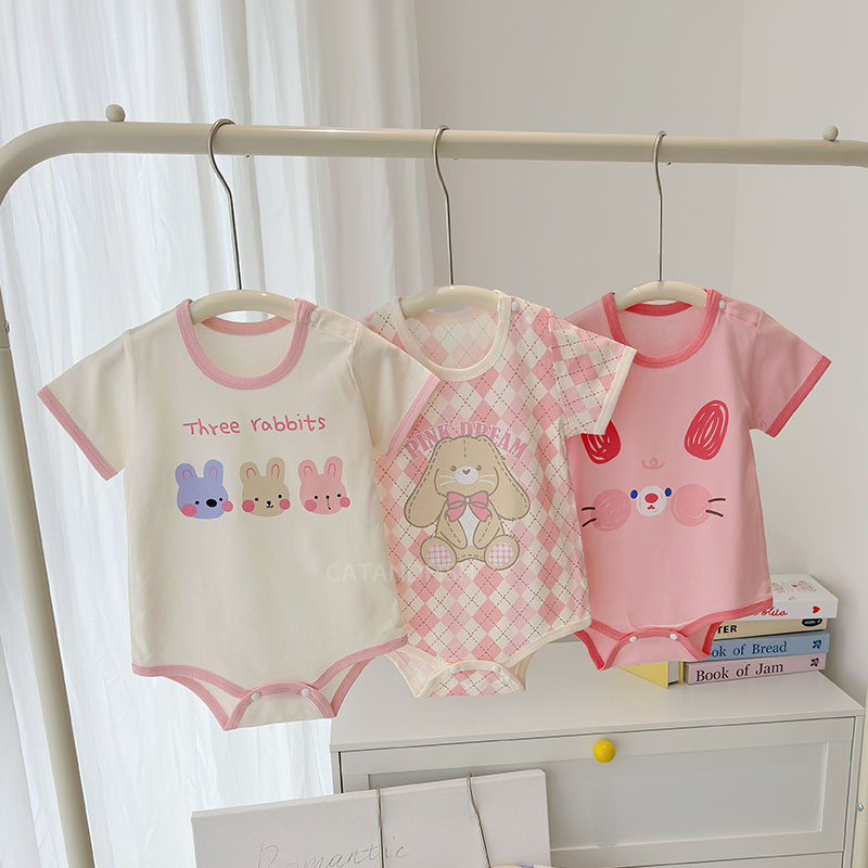 女宝宝夏季卡通爬服婴儿小童纯棉可爱半袖包屁衣新生儿短袖连体衣