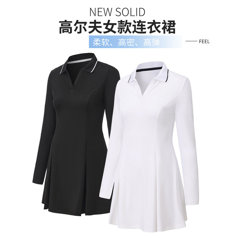 高尔夫网球裙韩国连衣裙秋冬长袖GOLF球服女上衣修身羽毛球POLO衫