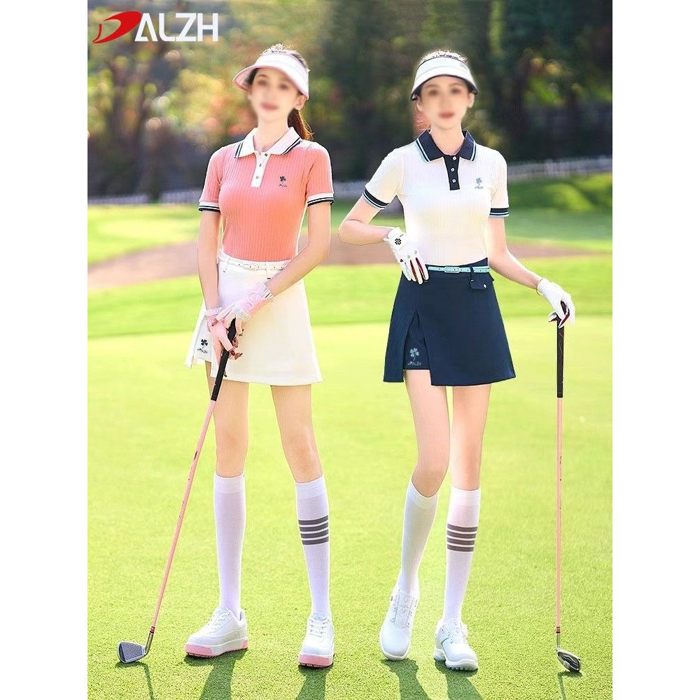 防走光运动高尔夫女士短袖T恤POLO衫修身白蓝短裤裙子球衣服套装