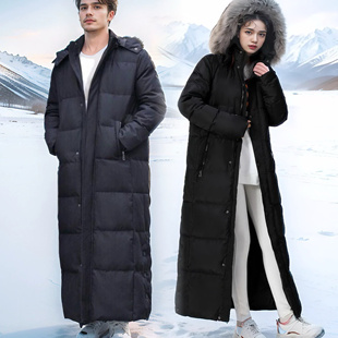 中长款 新款 羽绒服男士 男式 羽绒服男过膝连帽狐狸毛领外套男 超长款