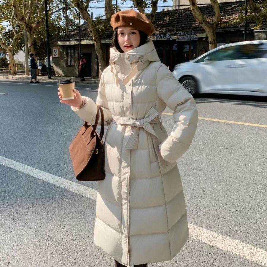 林木飞羽绒服女2025冬季新款韩版收腰修身加厚白鸭绒过膝时尚外套