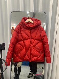 中国风盘扣便装 羽绒服女短款 连帽加厚白鸭绒外套绣花 新款 2024反季