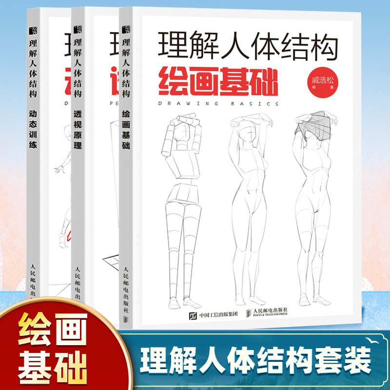 理解人体结构 3本（绘画基础+动态训练+透视原理） 戚浩松 正版书籍 游戏动漫人体结构手绘临摹书 人民邮电出版社