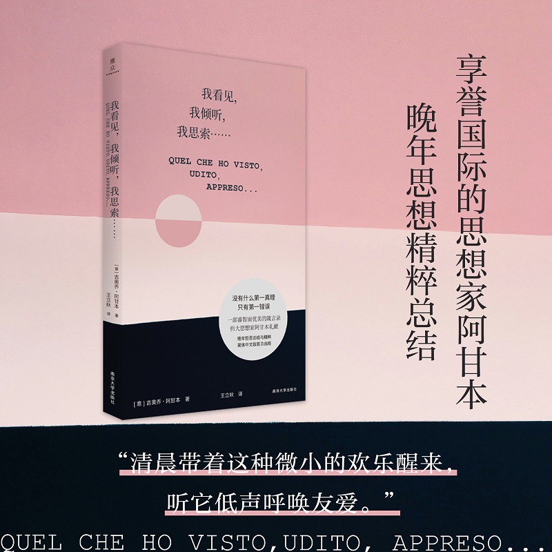 我看见我倾听我思索 简体中文版 一部睿智迷人的箴言录 思想家阿甘本晚年思想精粹总结 吉奥乔·阿甘本 正版书籍 南京大学 博库网